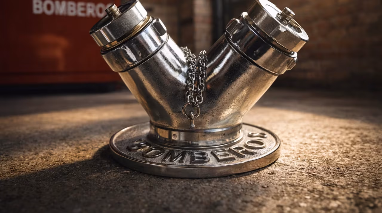 Conexión, adaptador, chiflón o toma siamesa de bronce o aluminio para sistemas contra incendios