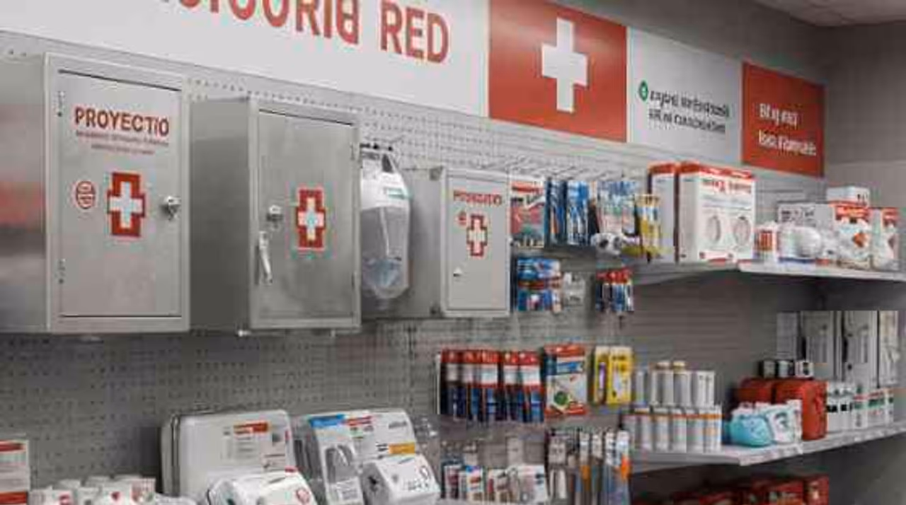 Equipo de protección personal y botiquín de primeros auxilios para instalaciones industriales