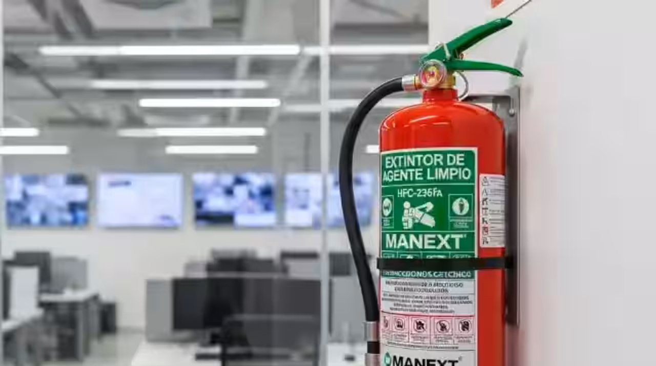 Extintor certificado MESECI: polvo químico seco, CO2, agua, espuma AFFF o agente limpio