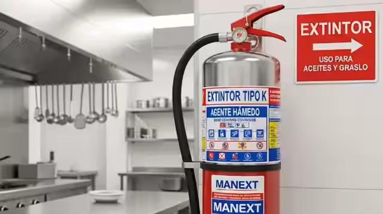 Extintor certificado MESECI: polvo químico seco, CO2, agua, espuma AFFF o agente limpio