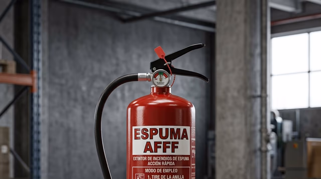 Extintor certificado MESECI: polvo químico seco, CO2, agua, espuma AFFF o agente limpio