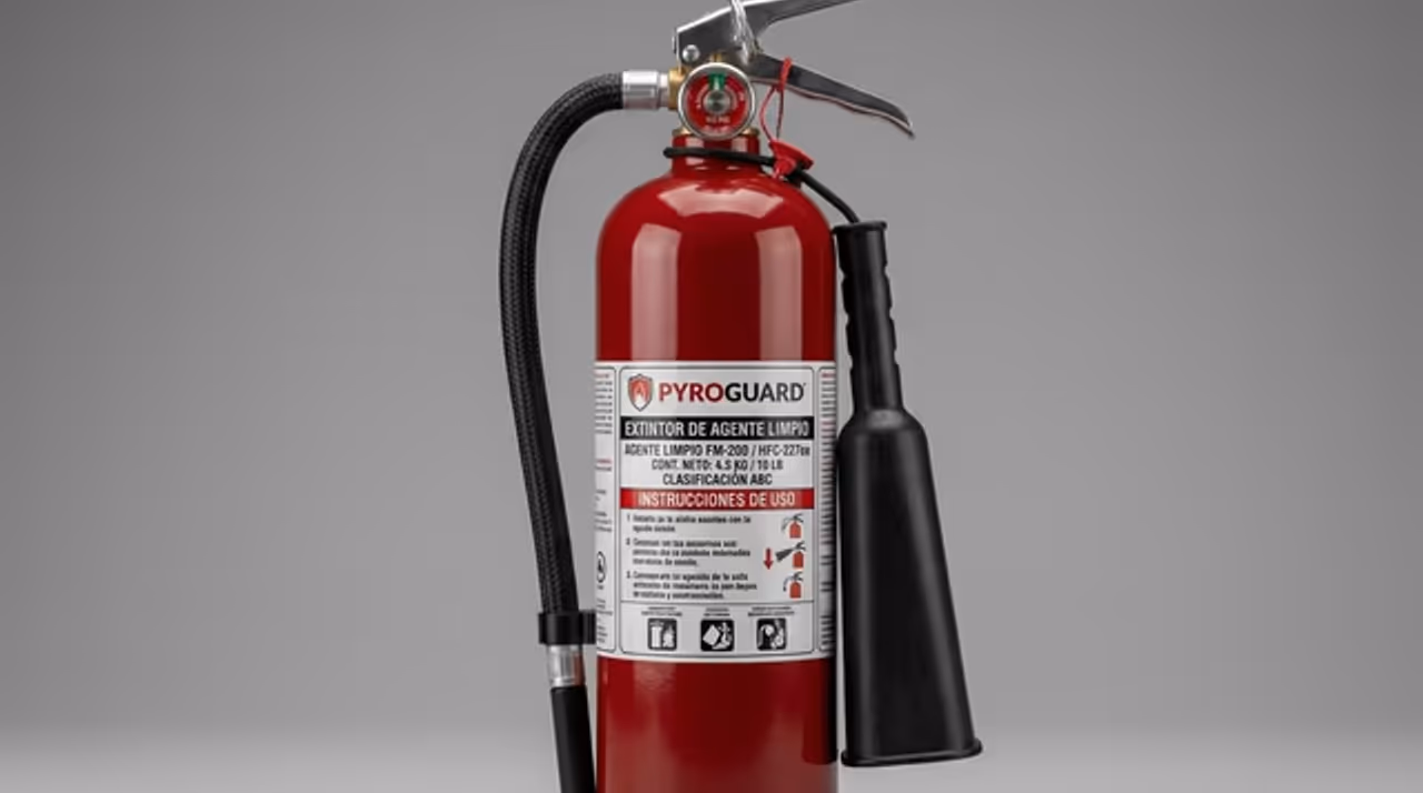 Extintor contra incendios clasificado por tipo de agente extintor (ABC, CO2, agua, espuma AFFF, agente limpio, automático)