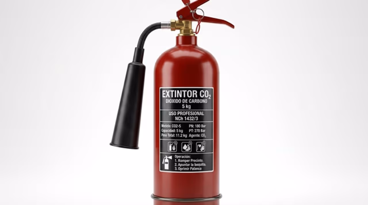 Extintor contra incendios clasificado por tipo de agente extintor (ABC, CO2, agua, espuma AFFF, agente limpio, automático)