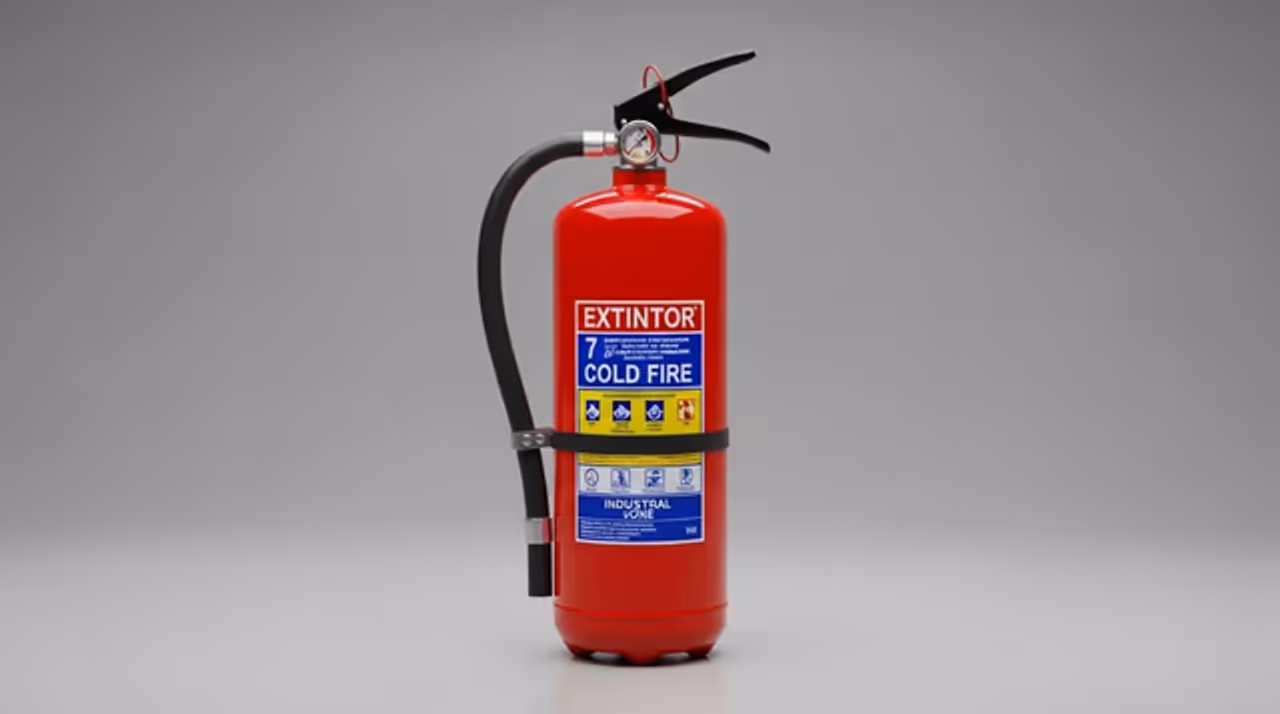 Extintor contra incendios clasificado por tipo de agente extintor (ABC, CO2, agua, espuma AFFF, agente limpio, automático)
