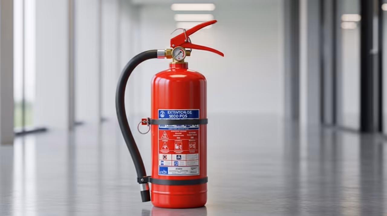 Extintor contra incendios clasificado por tipo de agente extintor (ABC, CO2, agua, espuma AFFF, agente limpio, automático)
