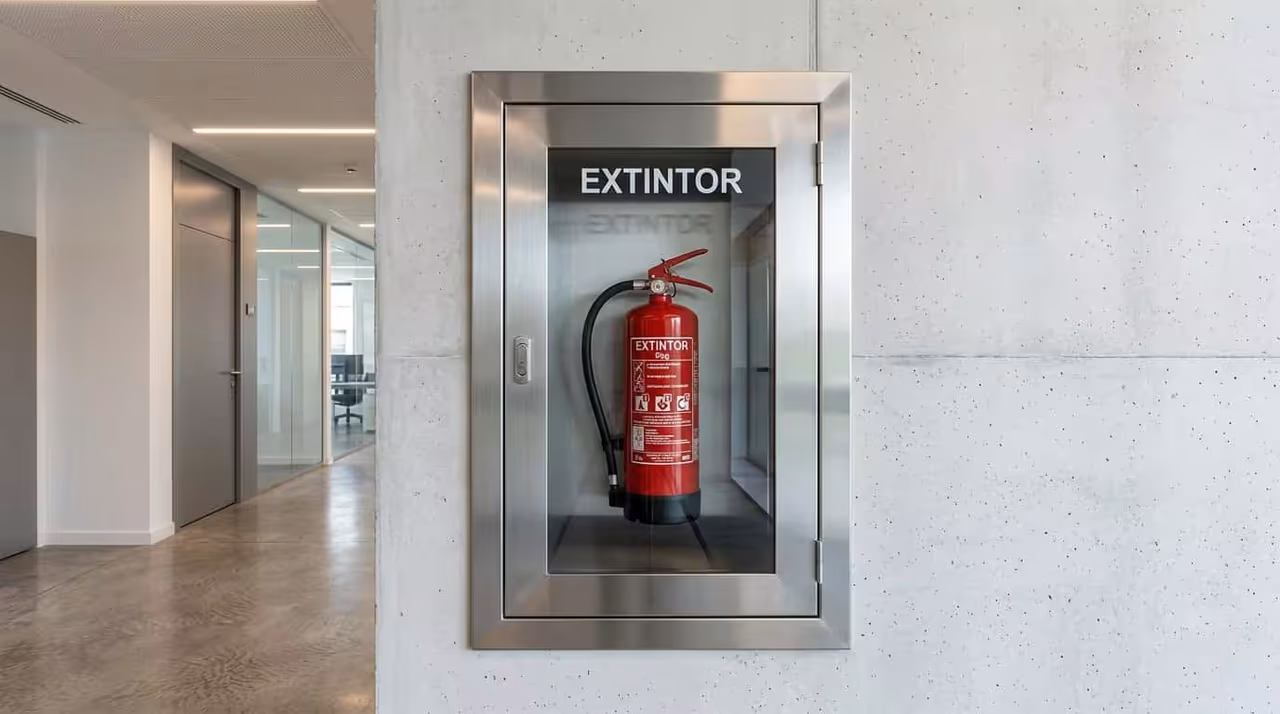 Gabinete metálico o de acero inoxidable para extintor, manguera o equipo de bombero