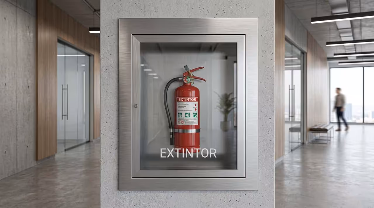 Gabinete metálico o de acero inoxidable para extintor, manguera o equipo de bombero
