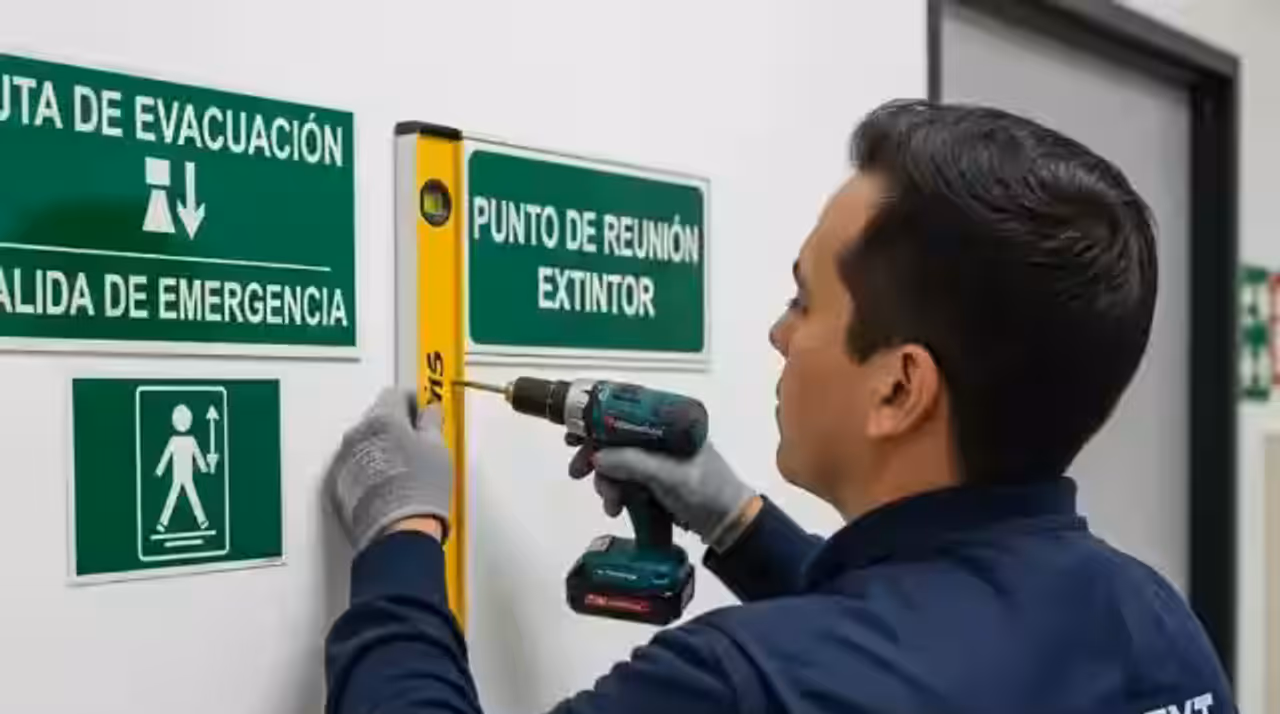 Señalización fotoluminiscente, poste delimitador o equipo complementario de Protección Civil