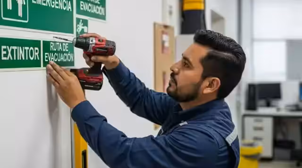 Señalización fotoluminiscente, poste delimitador o equipo complementario de Protección Civil