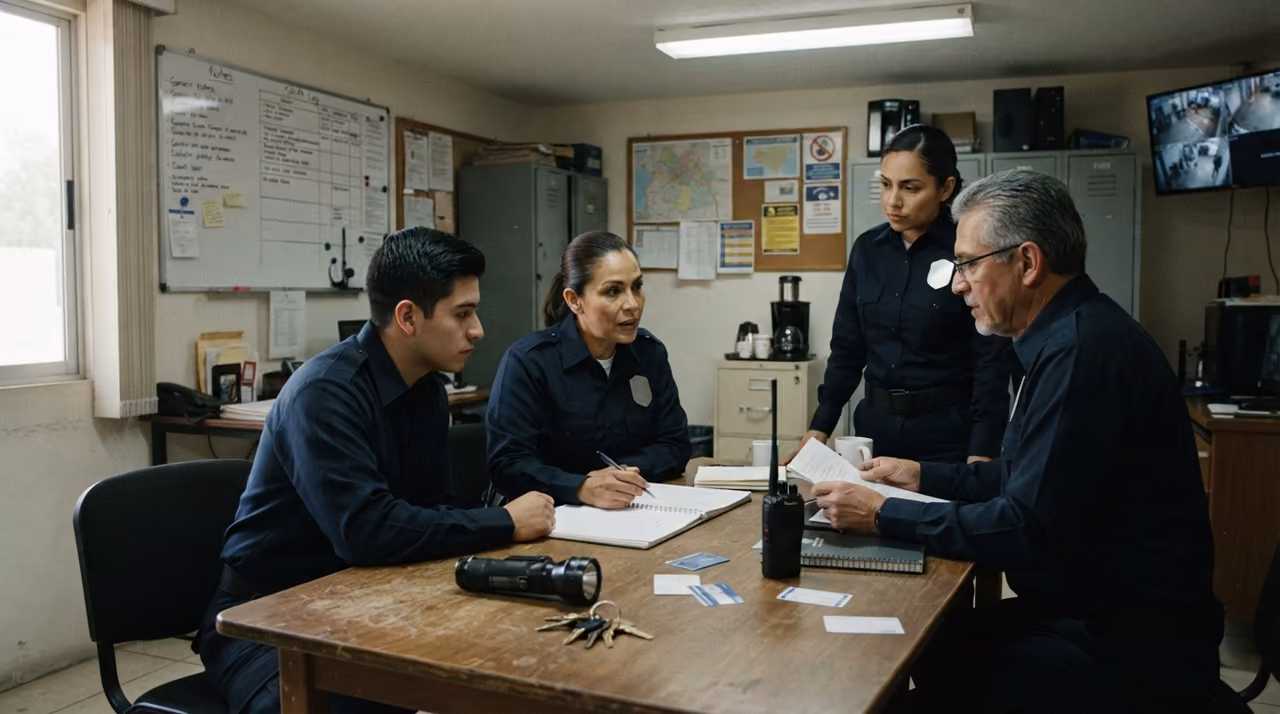 Personal de seguridad privada en briefing previo al inicio de turno