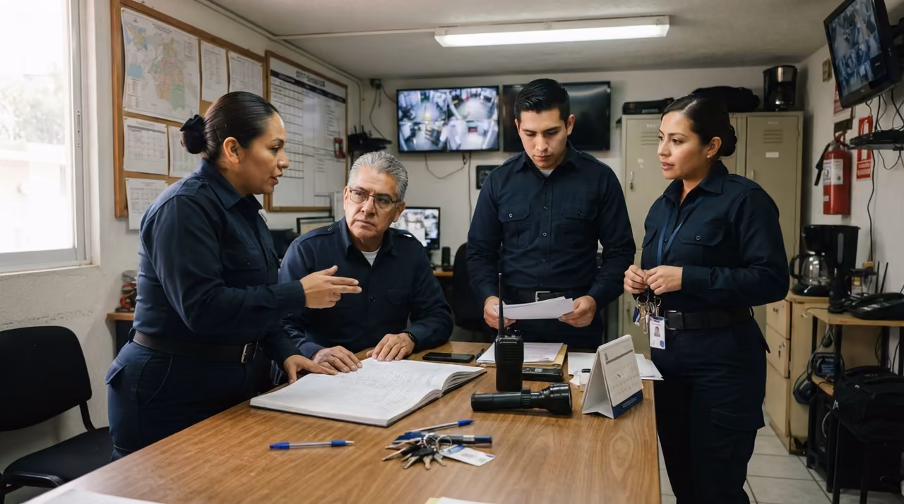 Personal de seguridad privada en briefing previo al inicio de turno