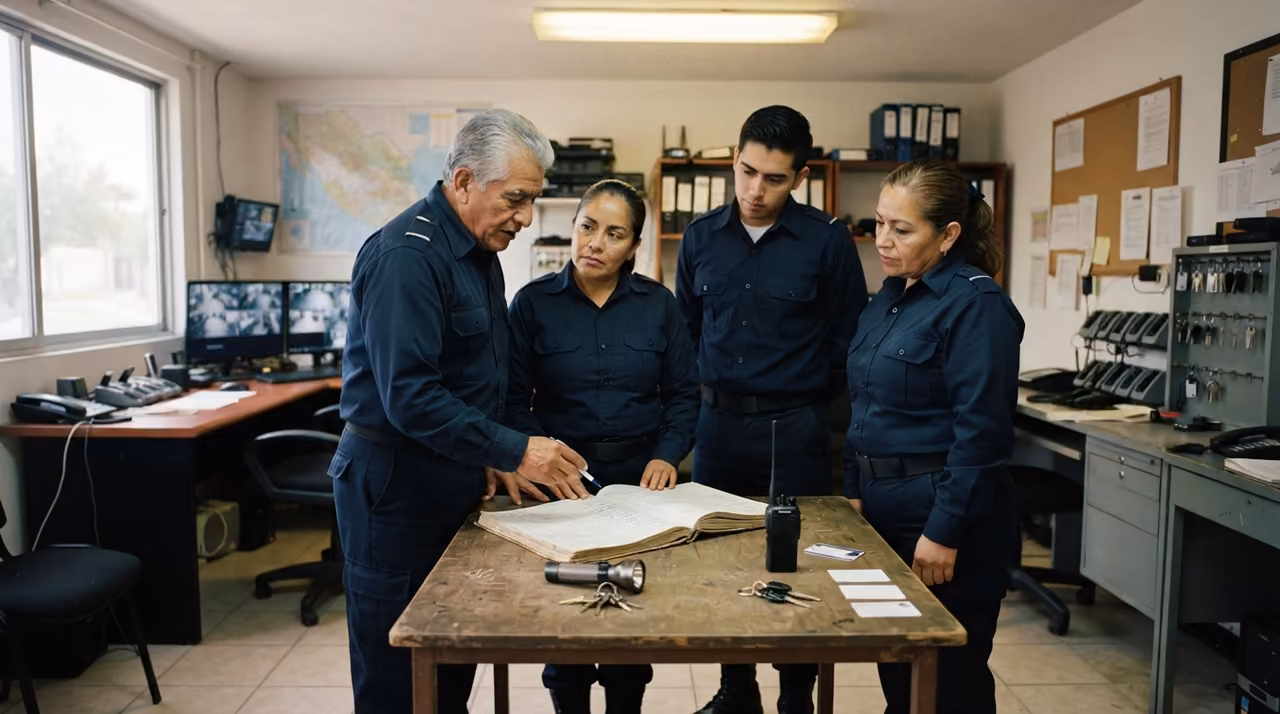 Personal de seguridad privada en briefing previo al inicio de turno