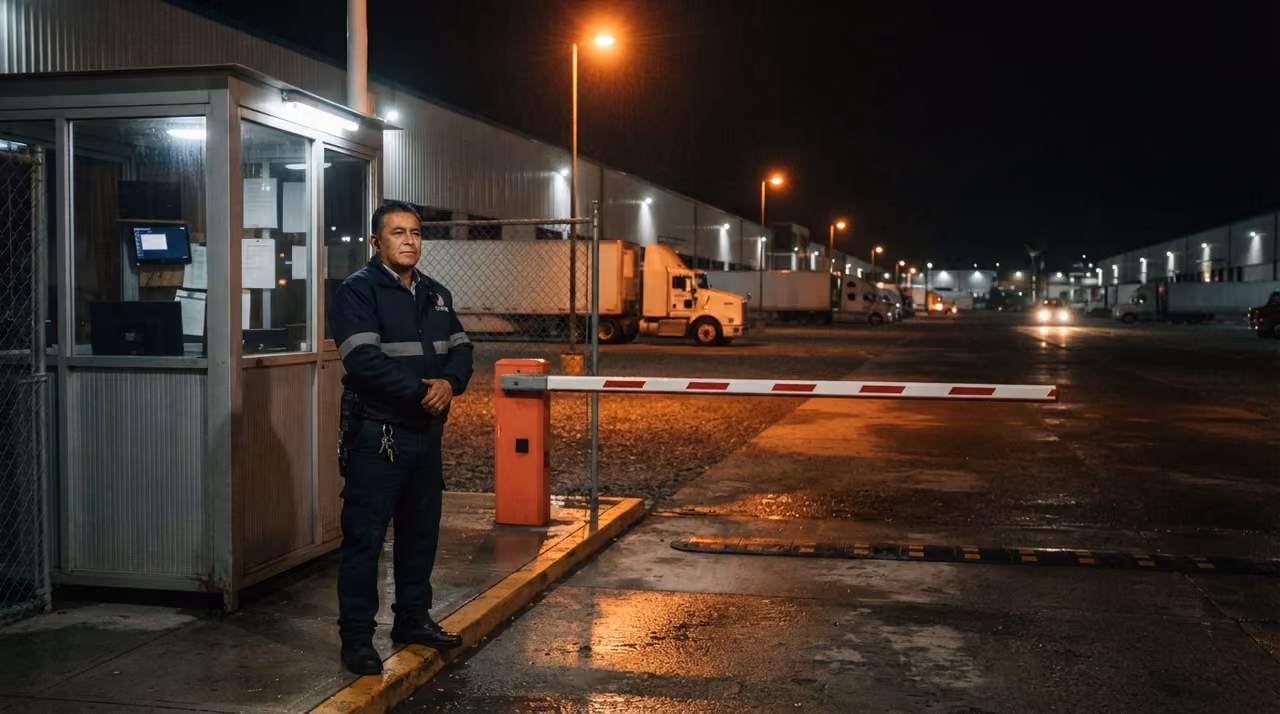 Oficial de seguridad resguardando una planta industrial