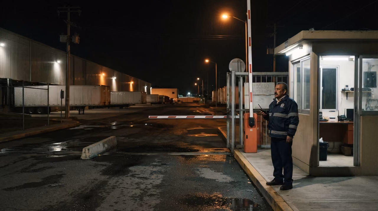 Oficial de seguridad resguardando una planta industrial